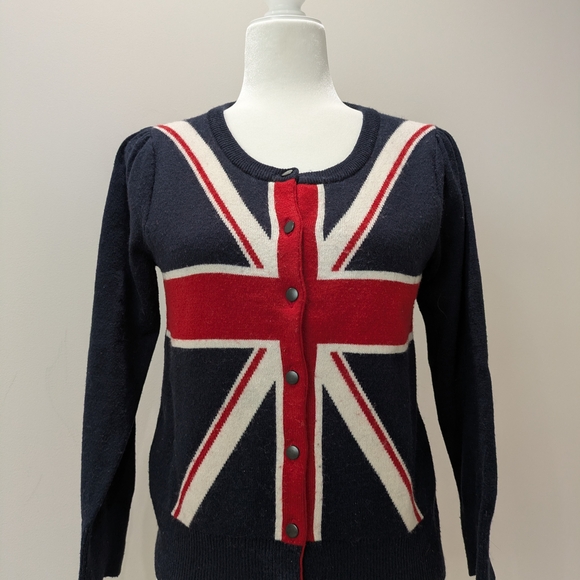 Sweaters - RARE! Union Jack Cardigan Sweater - Navy and Red